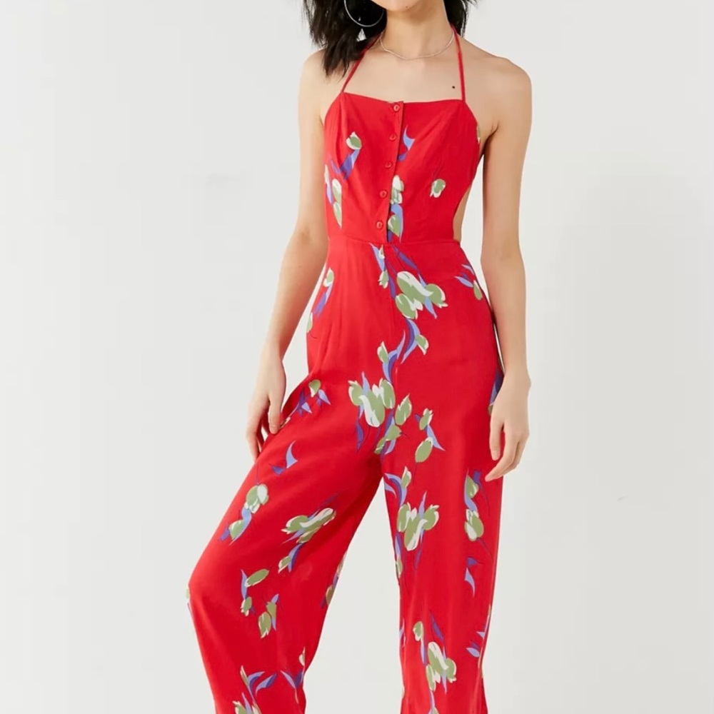 Red floral jumpsuit